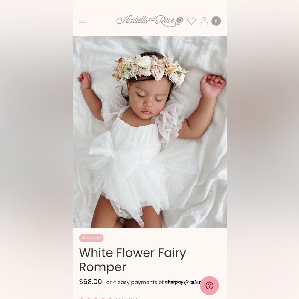 Arabella and rose White Flower Fairy Romper size 3